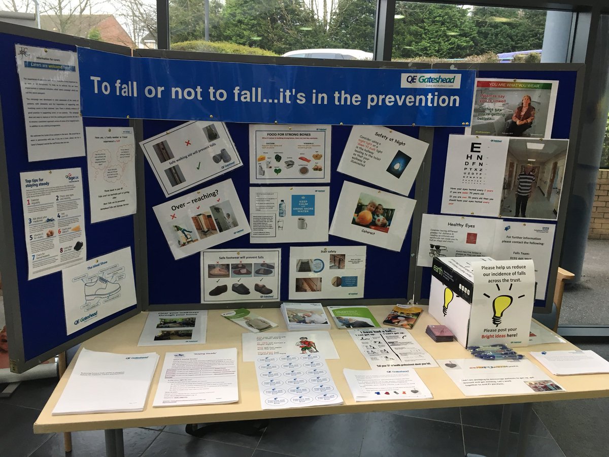 lpedgar15's tweet photo. Falls prevention awareness week. 17th-20th April. Come and visit our stands peter smith surgery centre Jubilee wing and ECC @jillyarna @QEGateshead https://t.co/5qY5QmzWIU