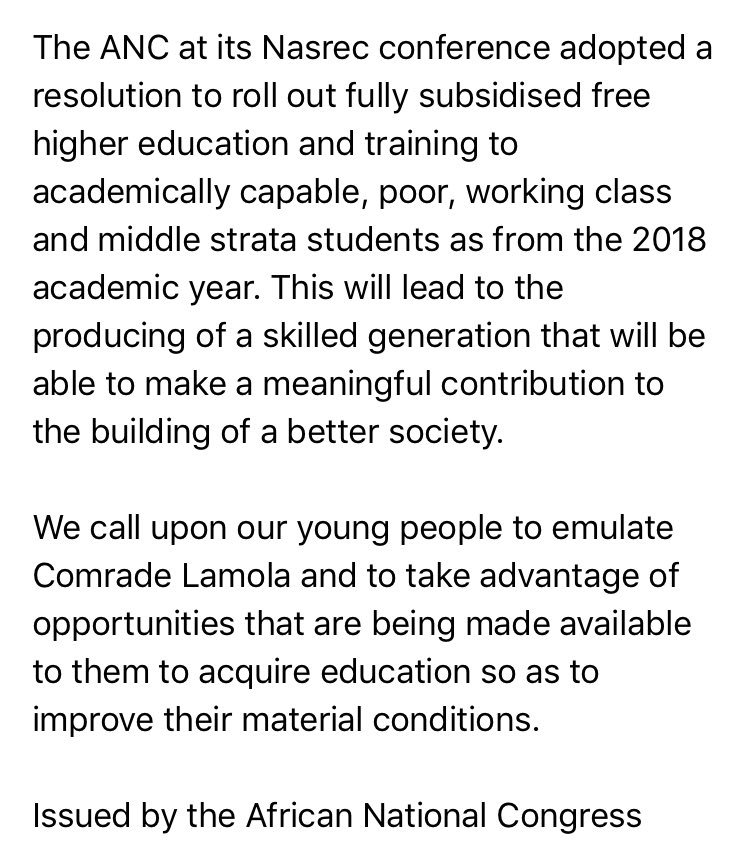 THE ANC CONGRATULATES COMRADE #RONALDLAMOLA ON ATTAINING HIS SECOND MASTERS DEGREE