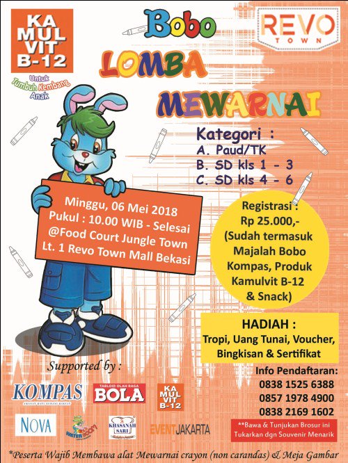 Event Jakarta No Twitter Ayoo Ikuti Lomba Mewarnai Bobo Bersama Kamulvit B 12 Minggu 06 Mei Food Court Jungle Town Revo Town Mall Bekasi Info 083815256388 Https T Co Tou7uuelq6