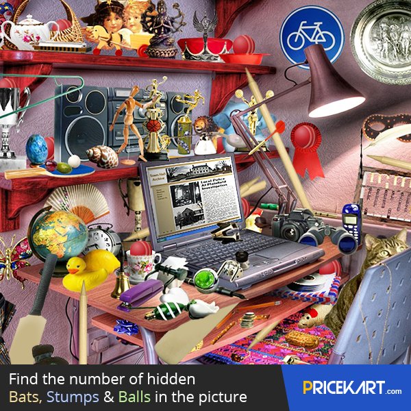 pricekartcom's tweet photo. Find the number of #hidden balls, bats and stumps in the #picture below. Also #tag your friends and ask them to join. Retweet

For the lowest price, comparison and latest deals &amp; discounts visit: https://t.co/9jEhabf9OA 
#ContestAlert #Game #Join #Participate #IPL2018 #Cricket https://t.co/sWqRIbcVvj