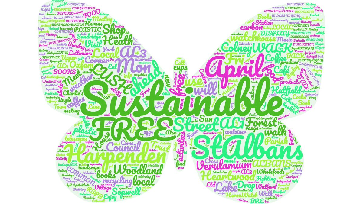 SustainableStA's tweet photo. Make a Week of it! #SustWeek18 Join in to help build a more #sustainable #StAlbans #Harpenden and villages. See all events online https://t.co/WHfu2MvKS2 Pick up a programme locally. @HarpendenTown @StAlbansCouncil @SaveButterflyWP @FoodSmilesStA @foodwasteninja @plasticfreesta https://t.co/wPd4LfvgoI