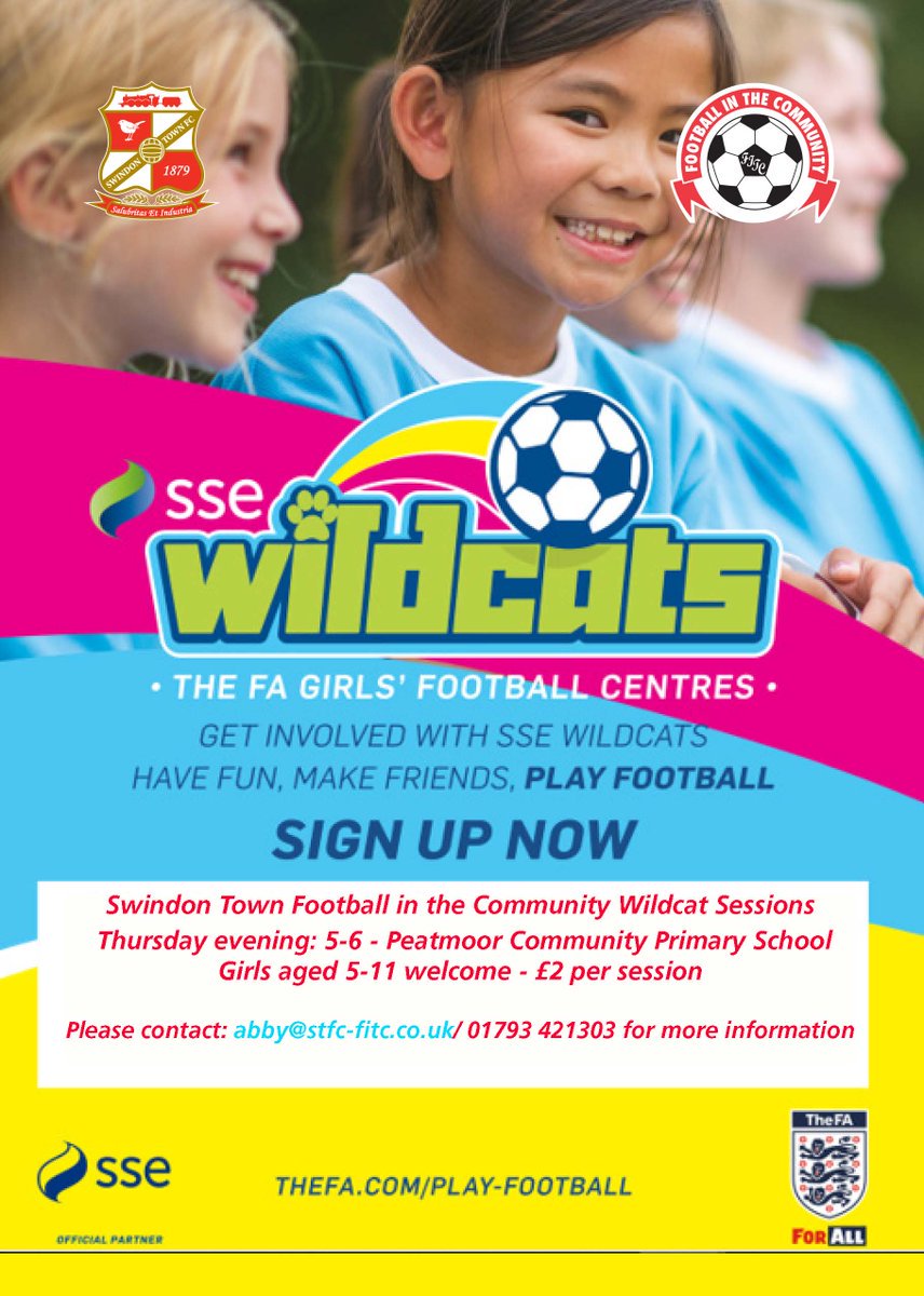WiltsCountyFA's tweet photo. ITS WILDCATS LAUNCH DAY: The first of two @STFITC #SSEWildcats Centre starts tonight. A great opportunity for girls 5-11 to have FUN &amp; meet new friends #GirlsFootball https://t.co/hXjCWruhf8