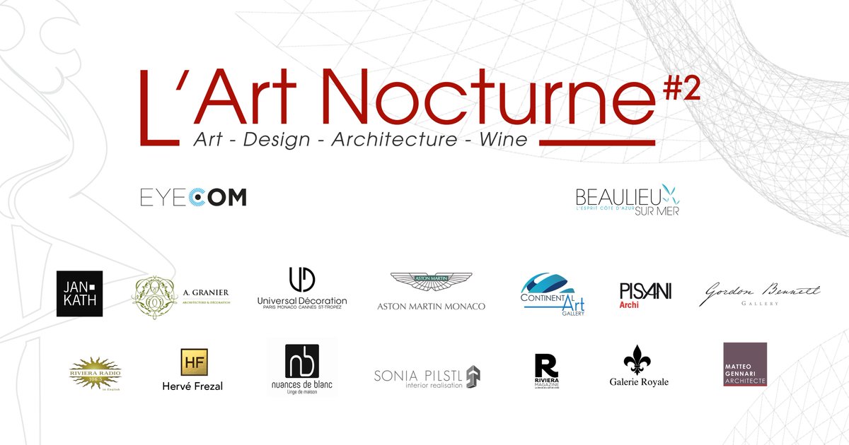 EYECOM_SASU's tweet photo. Découvrez la seconde édition de L'Art Nocturne, un prochain événement organisé par EYECOM, qui regroupe les galeries d’art, cabinets d’architecture et grandes enseignes de design de Beaulieu-sur-Mer !
https://t.co/BfQenEJs1U https://t.co/Dx25am6Gea