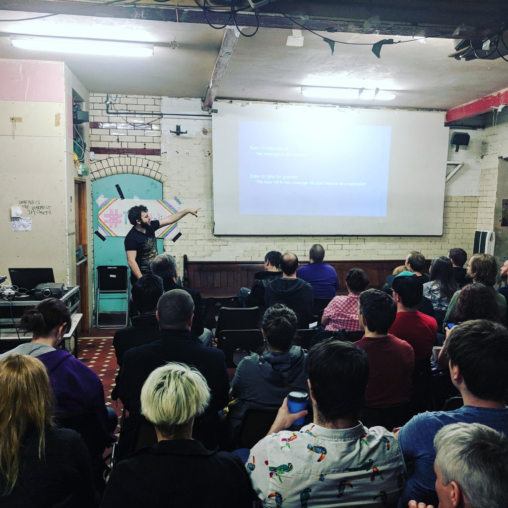 Rosicadia's tweet image. Adam Al-Jidy talking about how much testing is enough testing #TestAtelier #TestingAtelier @testing_atelier