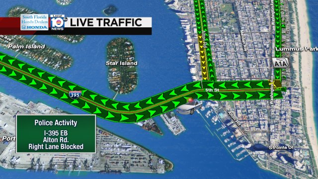 POLICE ACTIVITY: I-395 EB & Alton Rd. A right lane is blocked. #TRAFFIC #MIAMI https://t.co/WNxVbR1Pfg