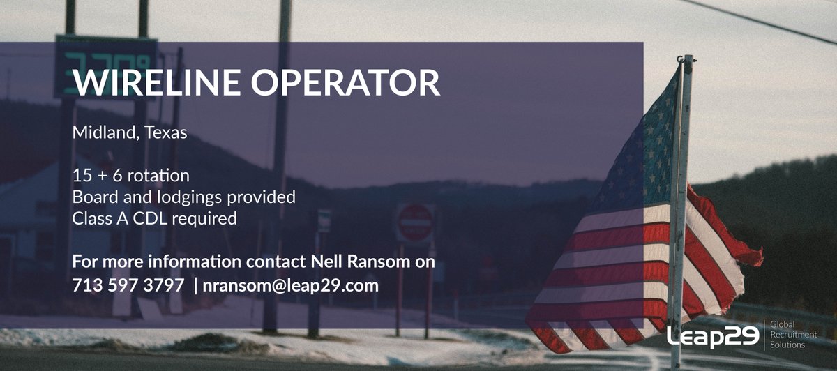 Leap29Ltd's tweet image. We’re currently recruiting for a Wireline Operator in Midlands, Texas! Contact Nell Ransom on nransom@leap29.com for more information #OilField #WirelessOperator #Midlands
