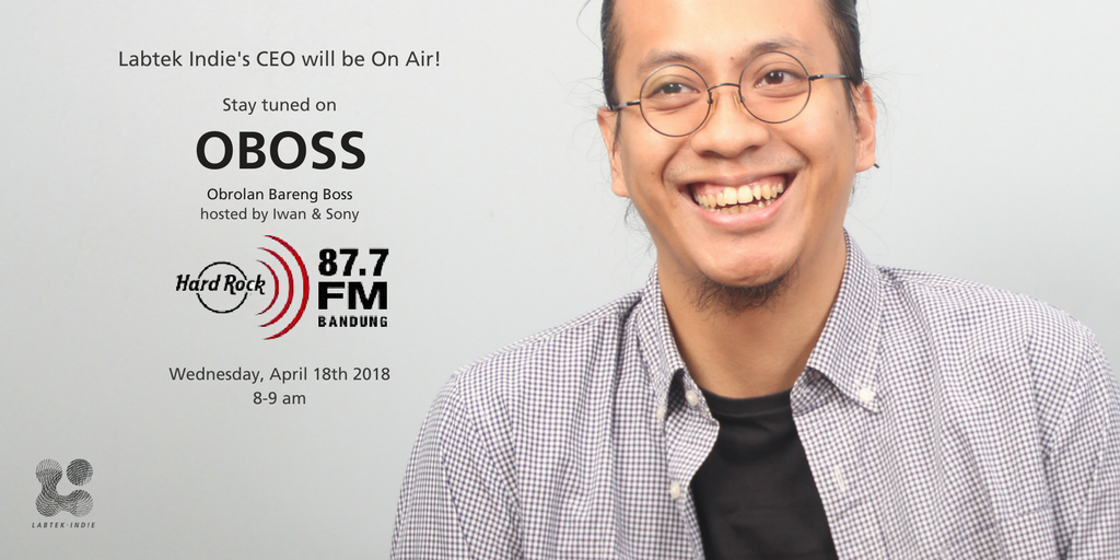 labtekindie's tweet photo. Hai, bagi kamu yang berada di Bandung, CEO Labtek Indie (@seterhenakbar) akan on air di acara OBOSS (Obrolan Bareng Boss) @hardrockfmbdg 87,7 FM, hari Rabu, 18 April 2018, dari jam 08.00 pagi sampai 09.00.

Tautan streaming: https://t.co/3JO1IMkPSK

#labtekindie #labtekindiedaily https://t.co/G8C8ZWGwc0