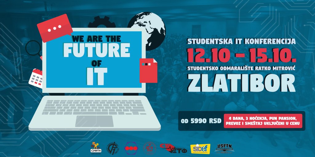 FTN_NS's tweet photo. Postani deo IT budućnosti, učestvuj na Studentskoj konferenciji "We are the FUTURE of IT" i od vrhunskih predavača i stručnjaka nauči vredne i inovativne veštine! 🙂
Više informacija na: https://t.co/7kUUIS2jjs https://t.co/yDuSIvF6Vr