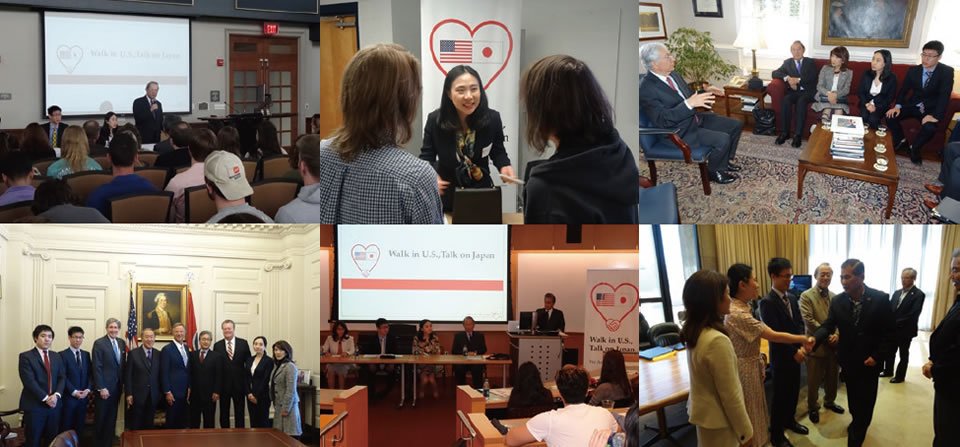 JapanGov's tweet photo. Since 2014, the โ#WalkinUS, #TalkonJapanโ program has promoted #Japan in 82 cities across #America. Members meet with local groups to nurture "#Japan-#US friendship at a grassroots level, discussing topics ranging from pop culture to national security: https://t.co/V7p6TzXM8G https://t.co/ENVAvePGLF