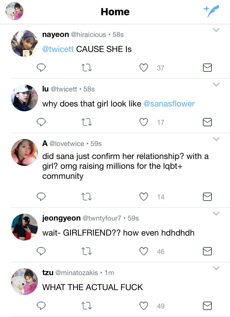 “Sorry, I have to go.” Dahyun told the girl she was facetiming. “I’ll text you later.”“Wait-“ Sana tried but the girl already hung up. “Who were you talking to?” Dahyun just shook her head. “Should I go? So you can finish that conversation?”“No, no, it wasn’t important.”