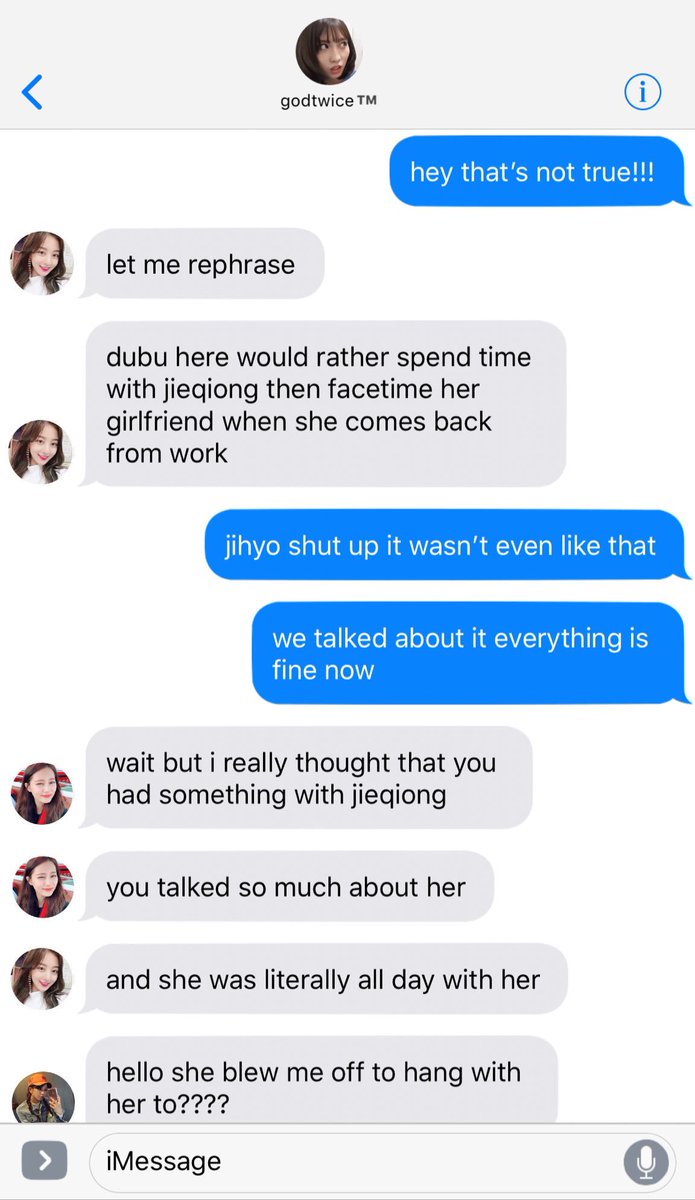 “Sorry, I have to go.” Dahyun told the girl she was facetiming. “I’ll text you later.”“Wait-“ Sana tried but the girl already hung up. “Who were you talking to?” Dahyun just shook her head. “Should I go? So you can finish that conversation?”“No, no, it wasn’t important.”