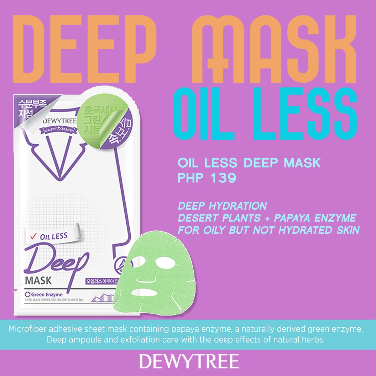 DewyTreePH's tweet photo. Oil Less Deep Mask
Php 139
Deep Hydration
Desert Plants + Papaya Enzyme
For oily but not hydrated skin
#dewytreeph #OilLessDeepMask https://t.co/RfYZRsY7yC