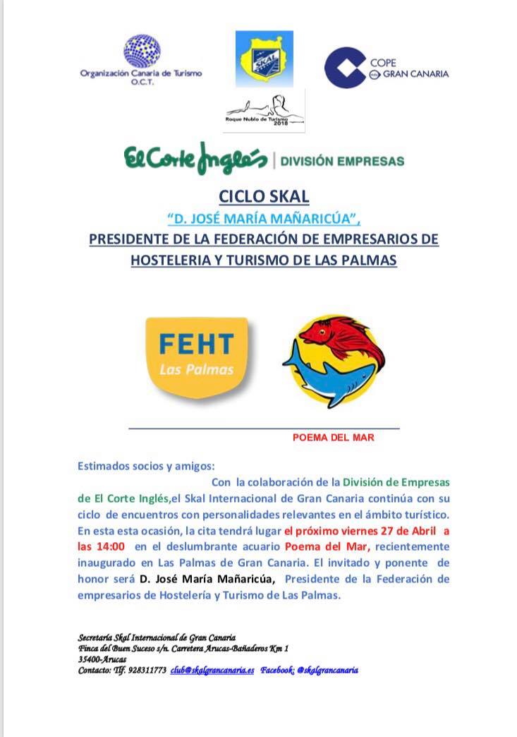 GloriaThalasso's tweet image. El próximo 27 de abril estaremos en @PoemaDelMar participando en el ciclo de encuentros @SKAL_Intl de #GranCanaria, junto a @fehtlaspalmas y otras muchas personalidades y profesionales del ámbito turístico.
#LPGC @CopeCanarias