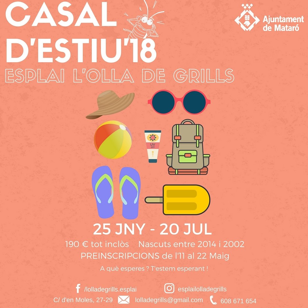 LOlladegrills's tweet photo. Ja s'acosta l'estiu i... ja hem iniciat els preparatius pel 👉 CASAL D'ESTIU 2018 🌞🎉
.
Agafeu agendes i anoteu bé:
📆 PREINSCRIPCIONS de l'11 al 22 de MAIG 📆
.
🕔 HORARI: de 9h-13h i de 15h-17h
.
📩 En breus, rebreu més informació!!!
💥Us hi esperem 💥 https://t.co/RUyuSqHsgX