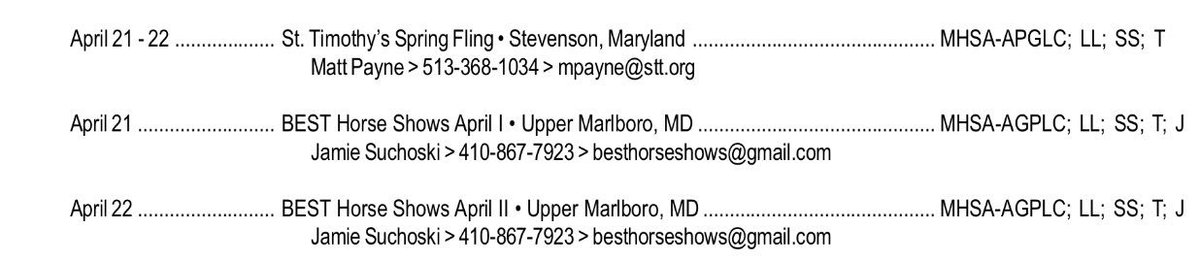 MHSA Rated and Regional shows offered this weekend! Happy showing!