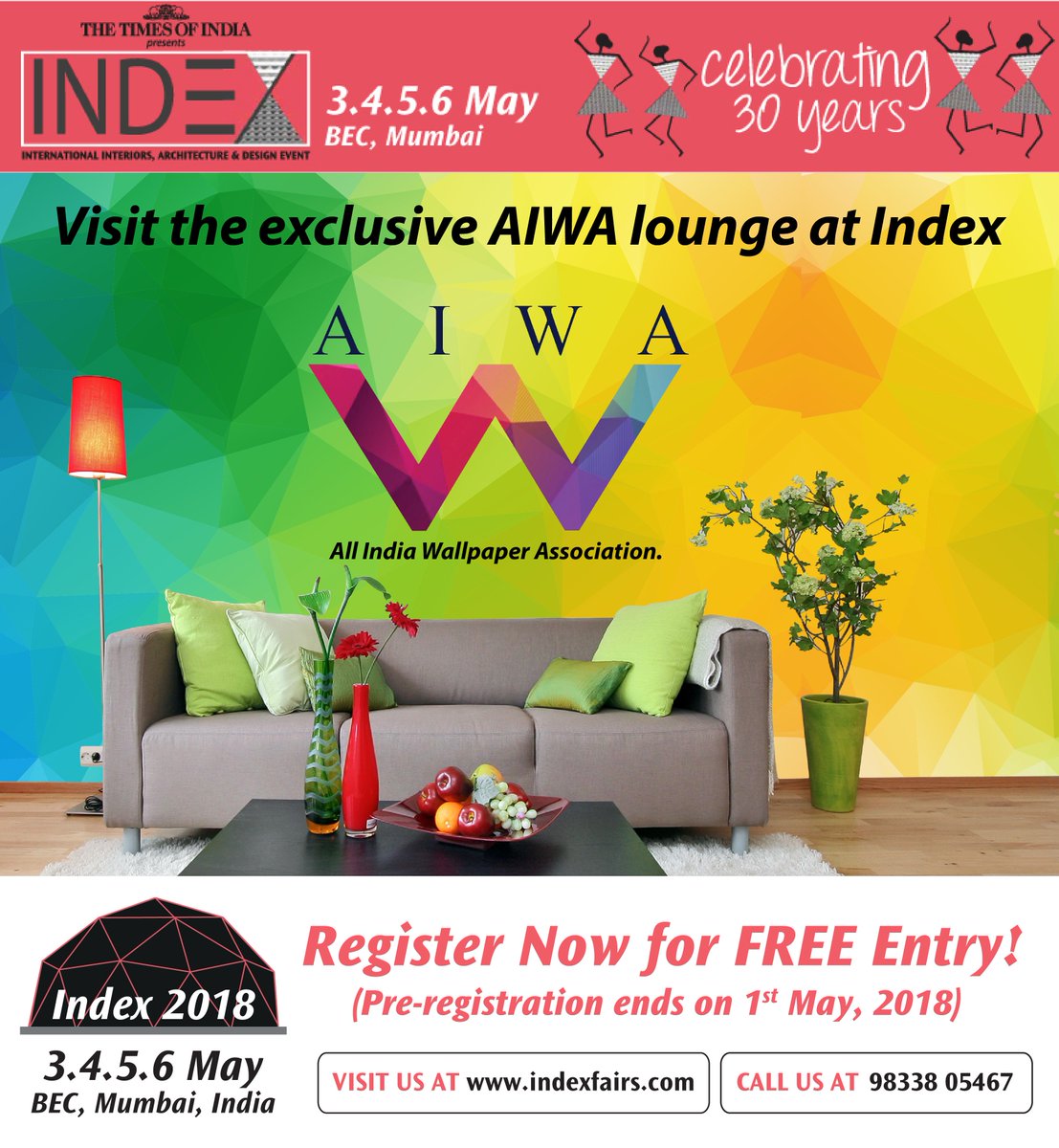 indexplusfairs's tweet photo. Index now partners with AIWA
(ALL INDIA WALLPAPER ASSOCIATION)
Inviting all wallpaper manufacturers,importers & dealers to INDEX 2018 !
Register now :- https://t.co/fq1R6J8WgC
#Wallpaper #Mumbai #Indexfairs #Indexindia #Indexmumbai #Index2018 #Design #interiordesigners https://t.co/cFFtzf0SrZ