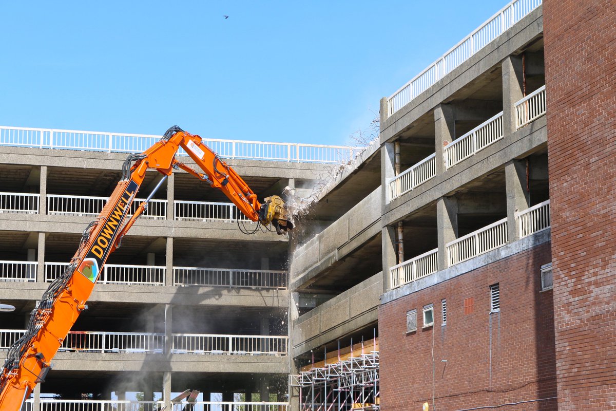 adurandworthing's tweet photo. Demolition of Teville Gate is well underway...

With the power to the site being cut-off towards the end of last week, contractors can now begin demolishing the third floor of the car park. https://t.co/bBpJUPKHua