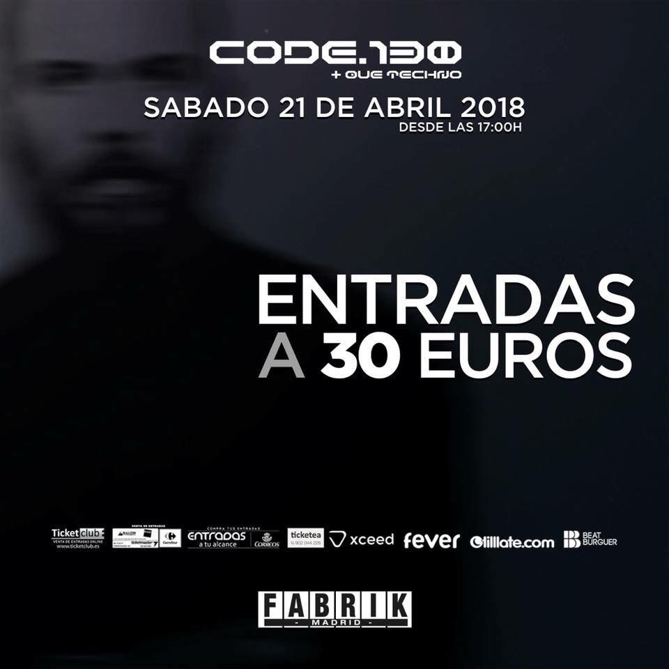 fabrikdiscoteca's tweet photo. [ÚLTIMAS] 100 entradas a la venta para #Code130 del 21 abril con Marco Carola. Bailamos en solo 5 días.
Consigue la tuya en: https://t.co/Lexh5WLouR https://t.co/DO5A2486D5
