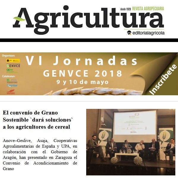 🆕📨 Boletín Revista #Agricultura Nº6 (2018) 🌾El convenio de Grano Sostenible `dará soluciones` a los agricultores de cereal - <a href="/GranoSostenible/">Grano Sostenible</a> ⏩revistaagricultura.com/v_portal/maili…