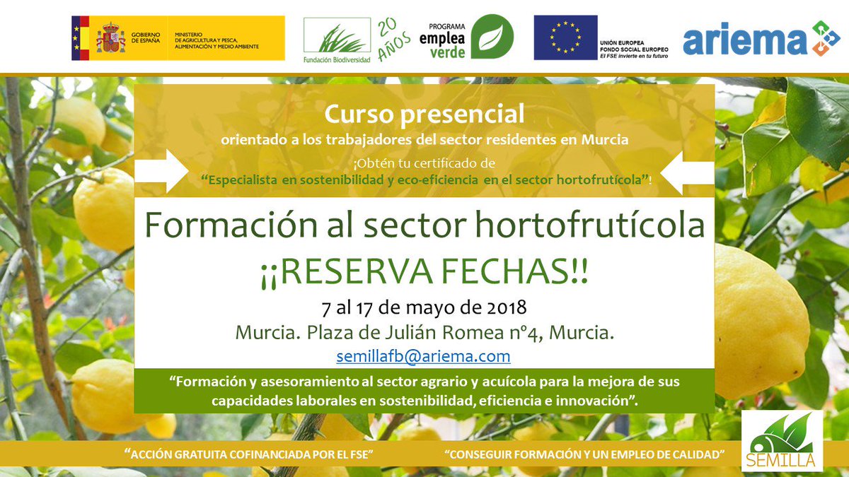 ¡Ya tenemos confirmación de @mapamagob en el curso sobre #ecoinnovacion y #sostenibilidad orientado a los trabajadores del sector #hortofrutícola de #Murcia! Del 7 al 17 de mayo  ¡No os lo perdáis! El #ACCESOGRATUITO Inscripciones abiertas hasta el 3/05.  bit.ly/2H4KDEM