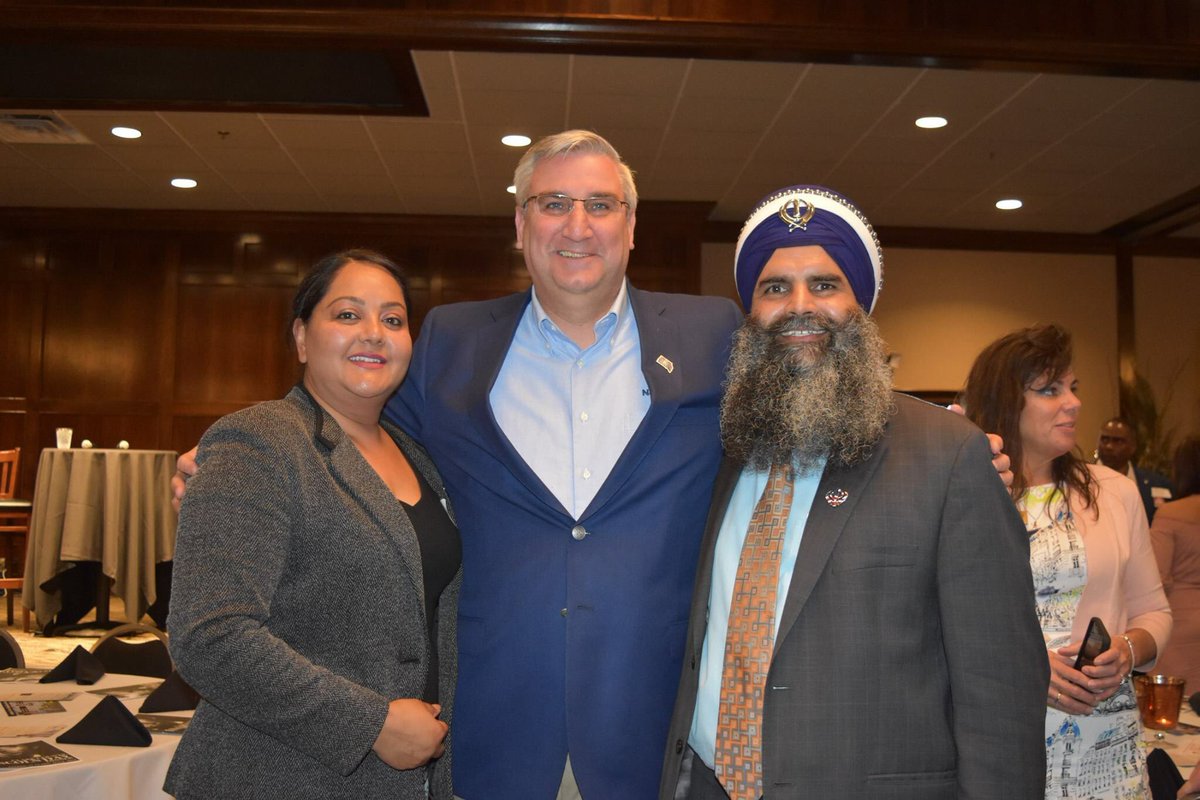 SikhsPAC's tweet photo. Happy #Vaisakhi Day! Friday SikhsPAC Gurinder Singh Khalsa &amp; Gagandeep Kaur spent the evening at the Clark County Lincoln Day Dinner with special guests Governor Eric Holcomb &amp; Indiana GOP chair Kyle Hupfer. A special thank you to Clark County Clerk Candidate Darci Schiller! https://t.co/U3Adqx0e7n