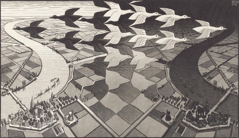 BREAKING: Wij hebben de beroemde prent Dag en Nacht (1938) van M.C.  Escher aangekocht, een sleutelstuk in zijn oeuvre als een van de eerste op vlakvulling gebaseerde houtsneden. Vanaf 28 april te zien in 'Escher op reis' in het Fries Museum. bit.ly/2H9Dn6R