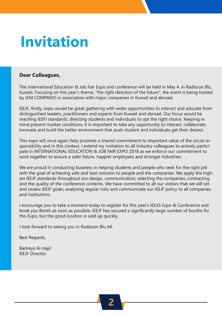 IeejfOrg's tweet image. Are you an employer/institution? Wish to increase your brand awareness? Book your booth today itself.  For more details, Badreya Al-Hajri(+965 508 44805)
ieejf.org 
#employer #Jobfair #job #career #candidates #jobTraining #jobOpening #jobSeekers #HigherEducation