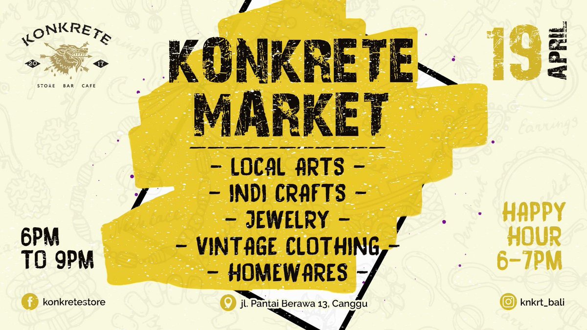 KNKRT_BALI's tweet photo. Come and enjoy the beautiful surroundings and browse a lot of stalls from homewares to beauty, fine arts to homemade cakes, indi crafts to awesome jewelry!

#knkrt_bali #knkrt #konkrete #balilife #bali #canggu #berawa #market #canggulife #happyhour #konkretestore https://t.co/kXrre8kjXq