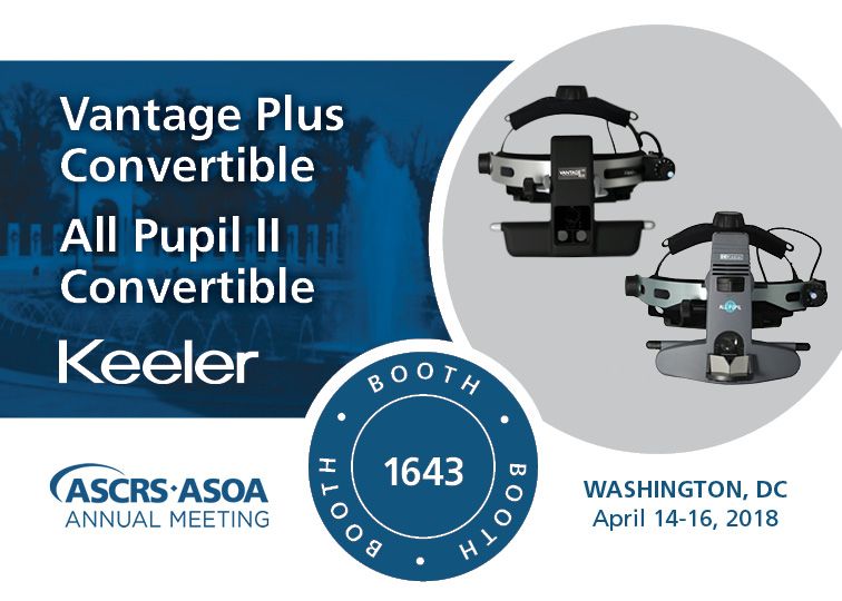 accutome's tweet photo. Keeler’s Vantage Plus Convertible &amp; All Pupil II Convertible…Come stop by! Booth #1643 at ASCRS Washington DC, April 14-16th 2018.
https://t.co/NpQlT7ko6d https://t.co/jeuVhRQTTc