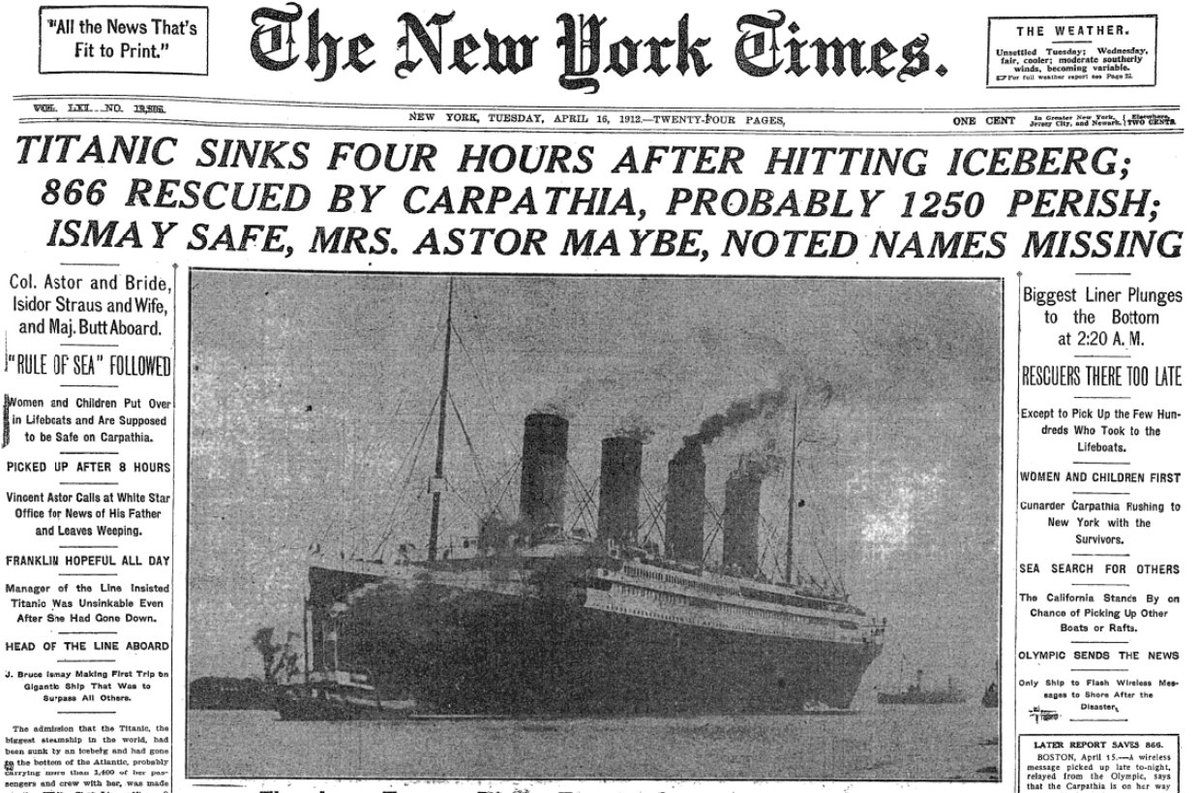 Nyt Archives On Twitter 1912 The Titanic Sinks In The