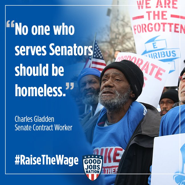 Even though Charles serves the most powerful people in the USA, he sleeps outside a metro station. #RaiseTheWage
