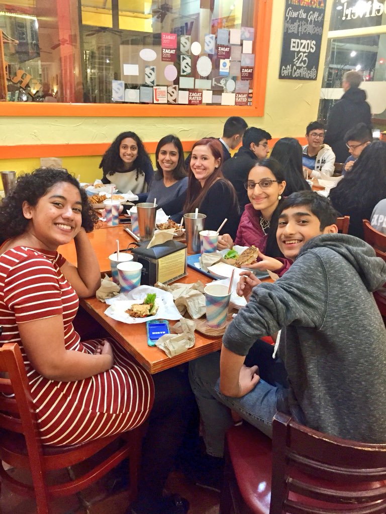 AshleyWarrenWWP's tweet photo. Vignesh raises his placard high in the 1787 Constitutional Convention. Ishana gets interviewed by Press Corps. Archit questions his peers on the Somali Cabinet. The #northmun team celebrates @EdzosBurgerShop! Ready to wrap up a great #NUMUNXV in Chicago today! #wwpnorth #wwprsd https://t.co/s39EnLktMU