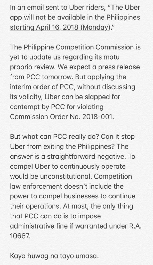 AlizedneyD's tweet photo. Huwag na tayo umasa. Wala talaga magagawa ang @CompetitionPH para hindi tayo iwan ni Uber. #UberIsOver #NangiwanSiUber @Abogado_PH
@YourLawyerSays
@thecorpusjuris https://t.co/tCLO3pV7Kc