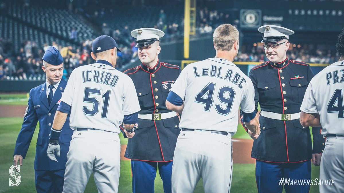 atleve's tweet photo. My brother is in the far left in this pic!!! Thank you @Mariners!!! #USAF #MarinersSalute https://t.co/6ieqUOfgUo