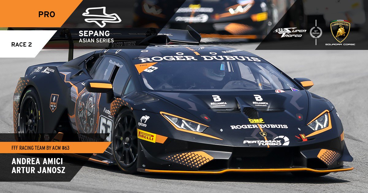 Lamborghini Squadra Corse (@lamborghinisc) on Twitter photo #SuperTrofeoAsia Race 2
🏁PRO
🥇#63 <a href="/FFFracingteam/">FFF Racing Team</a> <a href="/andreaamici47/">Andrea Amici</a> <a href="/ArturJanosz/">Artur Janosz</a>
🥈#19 <a href="/LeipertMotorsp/">Leipert Motorsport</a> @JBartholomew_1 <a href="/JamesPullRacing/">James Pull ジェームス プル</a>
🥉#27 Top Speed Racing Team @Armaan_Ebrahim <a href="/Anindith/">Anindith Reddy</a>
#SuperTrofeo #LamborghiniSC #HuracanEVO #RogerDubuis #Pirelli #Pertamina #OMP #SuperTrofeoAsia Race 2
🏁PRO
🥇#63 <a href="/FFFracingteam/">FFF Racing Team</a> <a href="/andreaamici47/">Andrea Amici</a> <a href="/ArturJanosz/">Artur Janosz</a>
🥈#19 <a href="/LeipertMotorsp/">Leipert Motorsport</a> @JBartholomew_1 <a href="/JamesPullRacing/">James Pull ジェームス プル</a>
🥉#27 Top Speed Racing Team @Armaan_Ebrahim <a href="/Anindith/">Anindith Reddy</a>
#SuperTrofeo #LamborghiniSC #HuracanEVO #RogerDubuis #Pirelli #Pertamina #OMP