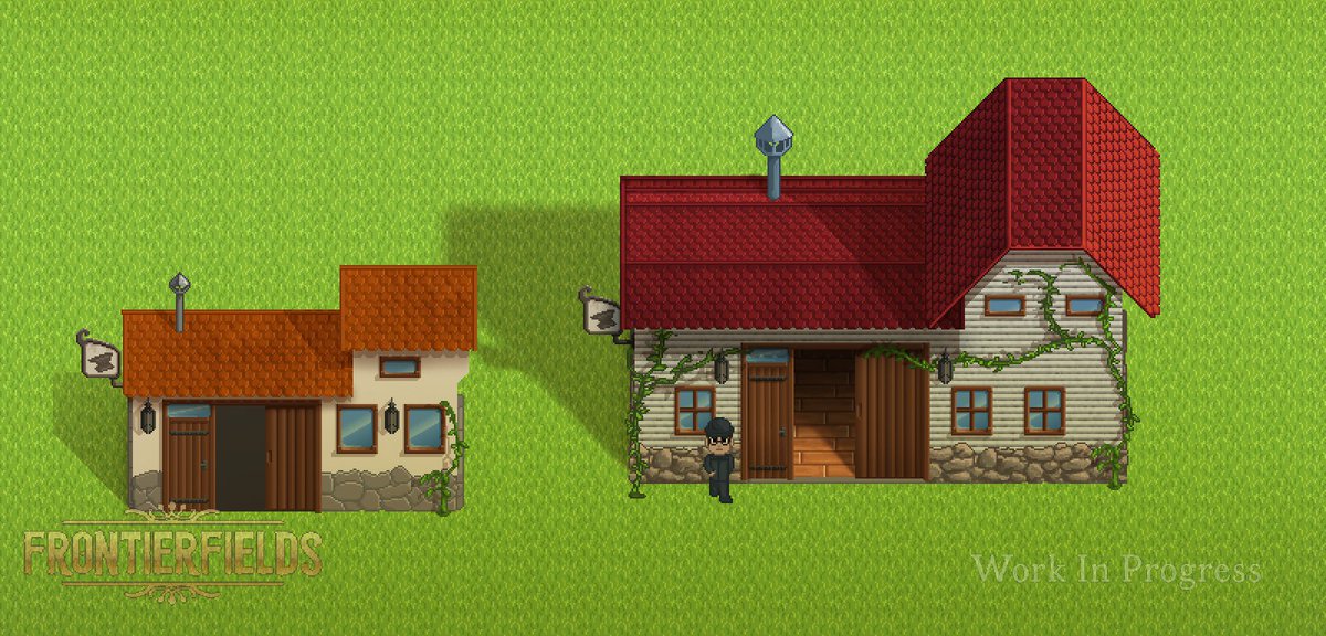 frontier_fields's tweet photo. Next - still in progress - update is the blacksmith's. Gonna put more emphasis on perspective and work on the roof, but we're definitely happy with the direction our concept is going.
#pixelart #gamedev #indiegames #indiedev #screenshotsaturday https://t.co/e4nOkiBynY