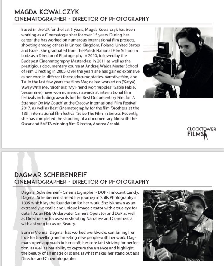 <a href="/InnocentCandyUK/">Innocent Candy Film</a> supporting #womeninfilm #femalefilmmakers with two outstanding female DOPs/Cinematographers <a href="/DagS_Creative/">Dagmar Scheibenreif</a> and Magda Kowalczyk