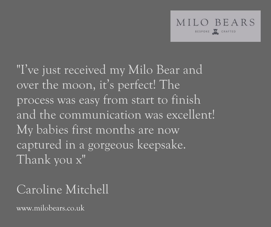 milo_bears's tweet photo. It means such a lot when our customers get in touch to tell us how pleased they are with their bear.  Thank you Caroline for taking the time to leave this wonderful review for us!  #milobears #memorybears #handmade #keepsakes #teddybear https://t.co/UjGTROT0oI