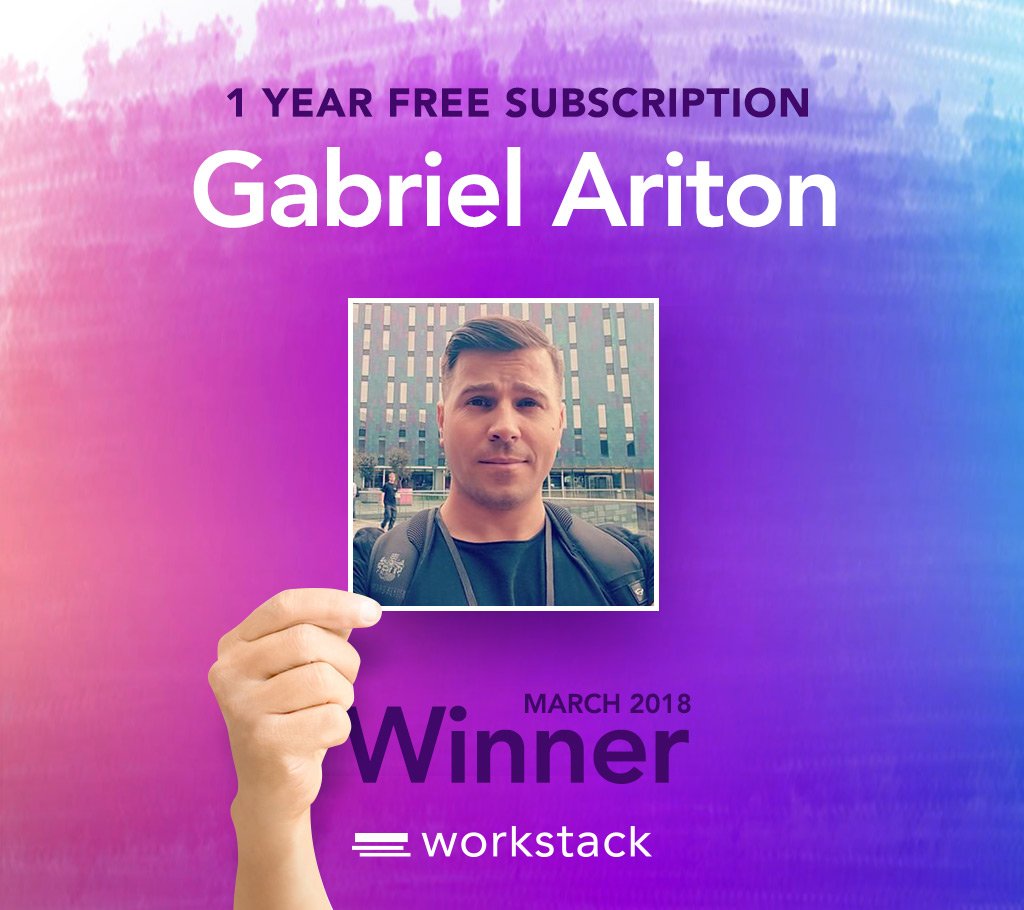 Workstack's tweet image. Hi, Gabriel @GabrielAriton you're our March 2018 winner of a 1 year free subscription to @Workstack - DM us for your discount code.