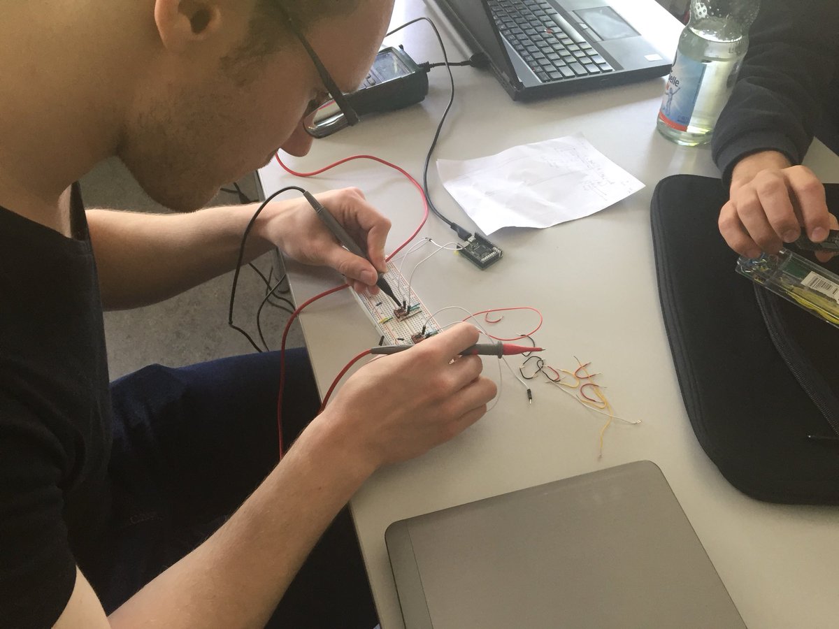 TUDSaT's tweet photo. Strictly monitored by chairman @mf_pfadi , the #TeamCubesat electronics subsection is continuing work on the accelerometer that will also be on display at #GNMG18 https://t.co/TUyh889keZ