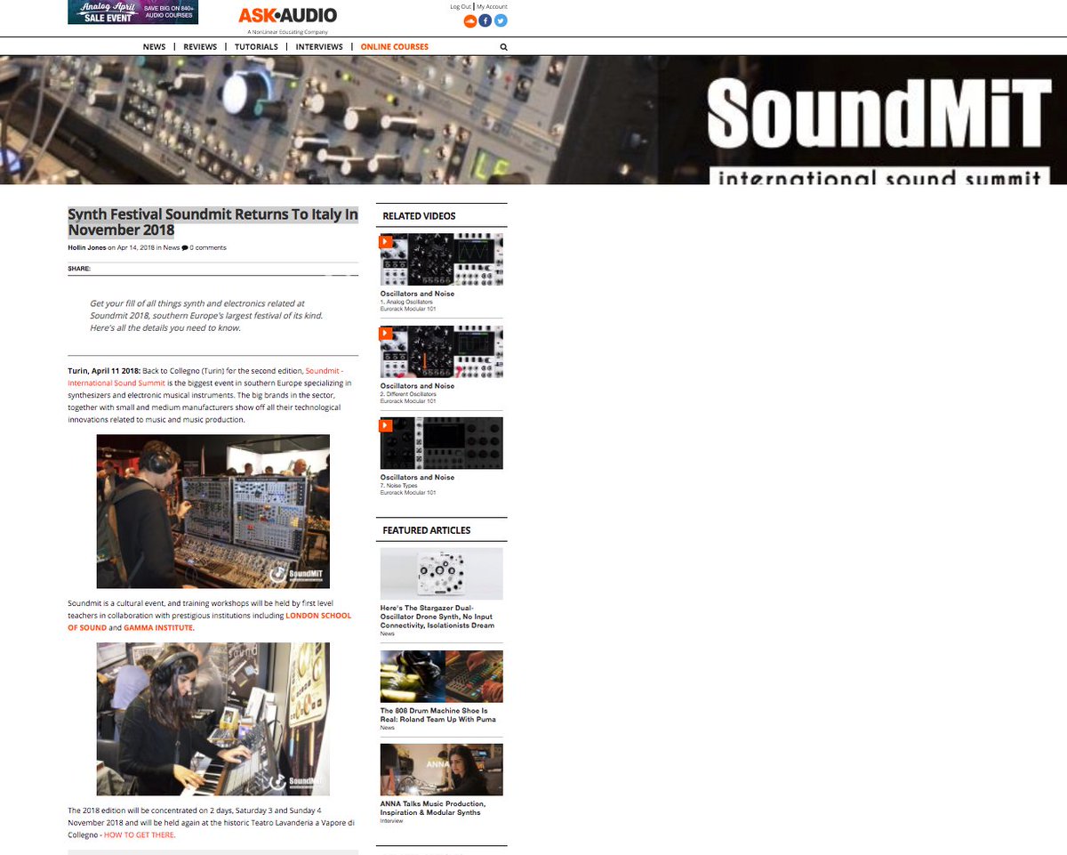 Soundmitfair's tweet photo. Thanks to our #officialmediapartner @AskAudio and to @LogicProTrainin, with us even this year! #soundmit #sondmit2018 #synthmeeting #askaudio #torino #november2018 https://t.co/McImM8n9jW