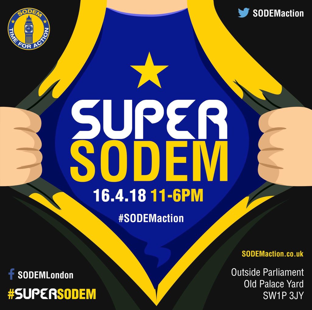 SODEMAction's tweet photo. Come on down to Parliament tomorrow 16.4.18. Bring your #Wheels4EU! Enjoy some #CakeNotHate &amp; take part in the #SilentChain. Bring flags, placards and of course your voices. It’s time to #StopBrexit! #SODEMaction https://t.co/KKfLV7YLY4
