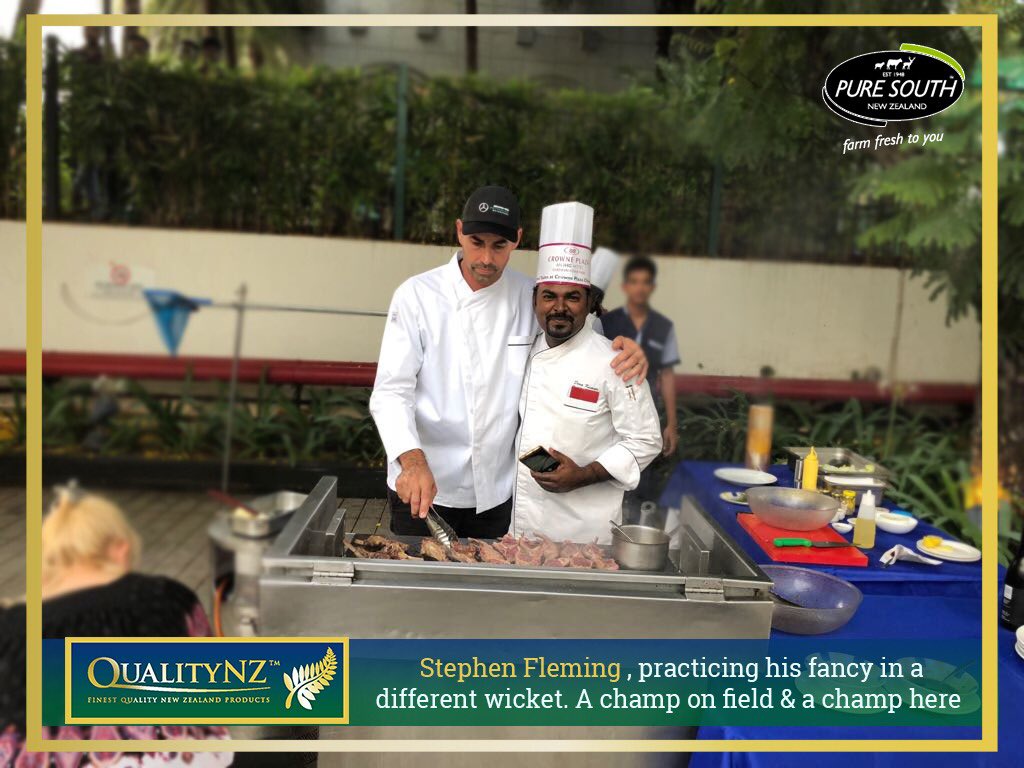 quality_nz's tweet photo. Stephen Fleming, practicing his fancy in a different wicket. A champ on field &amp; a champ here! #stephenfleming #cooking #QualityNZ #coachcool #ipl #csk #qualitynewzealand https://t.co/Ufj7ye68Pf