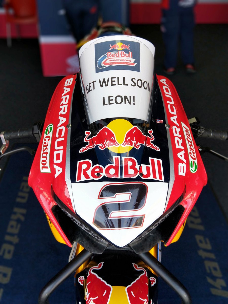HondaWSBK's tweet photo. Get well soon @leoncamier we're all thinking of you! 💪

#AragonWorldSBK https://t.co/HYZq450Dac