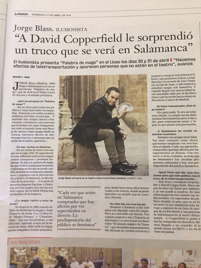 Amigos de Salamanca! Dentro de pocos días llegaré al Teatro Liceo con mi último show #PalabradeMago Las entradas están desapareciendo!! Hemos añadido otra función el sábado a las 18h... Que no te lo cuenten #BlassisBack  culturasalamanca.sacatuentrada.es/es/entradas/jo…