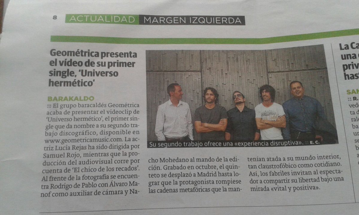 geometricamusic's tweet photo. Hoy @elcorreo_com en la margen izquierda se hace eco de nuestro nuevo videoclip https://t.co/mpOSc2ur0q https://t.co/WcePAGvWpw