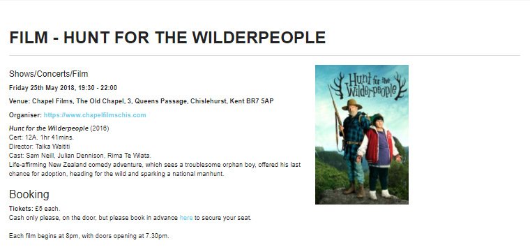 #Events FILM - HUNT FOR THE WILDERPEOPLE in #Chislehurst at @ChapelChis bit.ly/2GAqiHo WoW events are brought to you courtesy of our sponsor <a href="/SVonTheRoad/">Pizza on the Road</a> #mobile #woodfiredpizza #catering