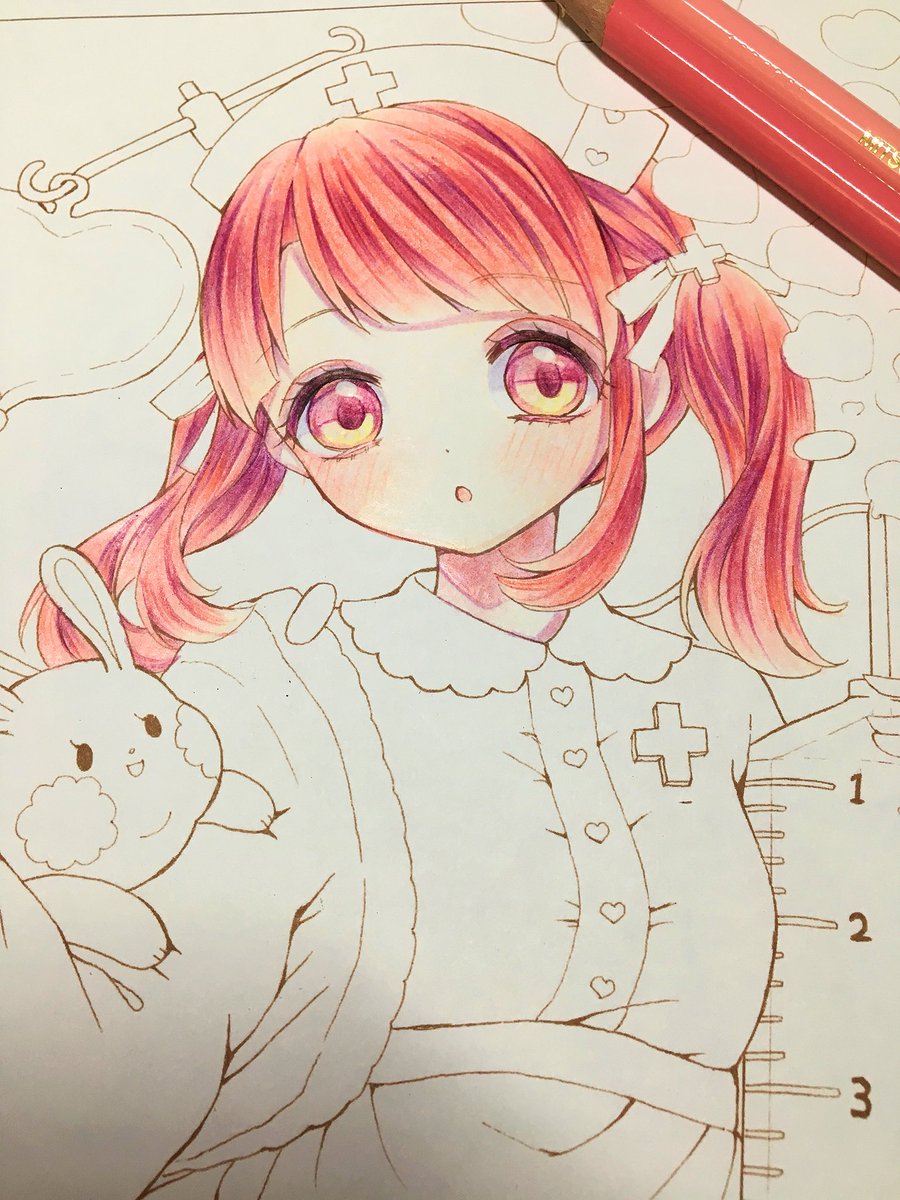 「まりぽりさんの線画を色鉛筆で塗ってみました✏️
#SSぬりえ 」|りーりん@〜4/23 358colors池袋ロフトのイラスト