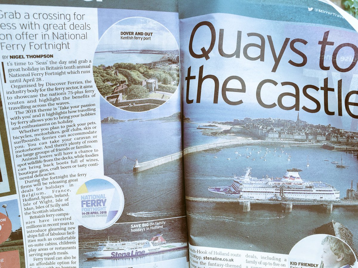 discoverferries's tweet photo. Enjoying today’s @MirrorTravelEd Ferry feature today. Pop out to buy a copy. Great tips and ideas from @BrittanyFerries @dfds_uk @RedFunnel @wightlinkferry @Irish_Ferries @POferries @CalMacFerries @iomsteampacket @IOSTravel @thamesclippers #takeyourpassion #ferryfortnight https://t.co/19WJPtTXr0