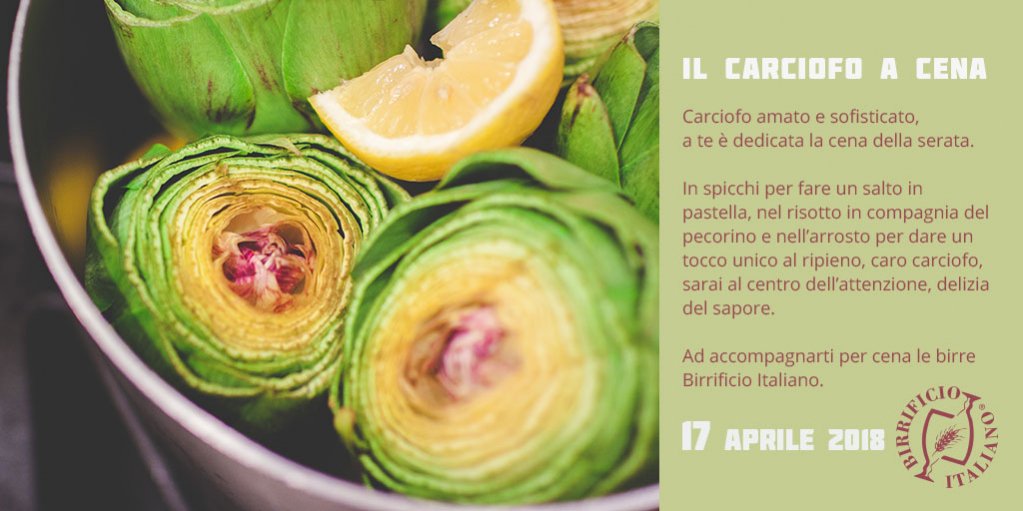 ilbirri's tweet photo. Preparatevi per una cena dedicata all'amato e sofisticato carciofo.
Il 17 aprile #cenaalbirri e goditi una magnifica #birraartigianale. Vi aspettiamo a cena dalle 20:00. https://t.co/ico0kCFM1D